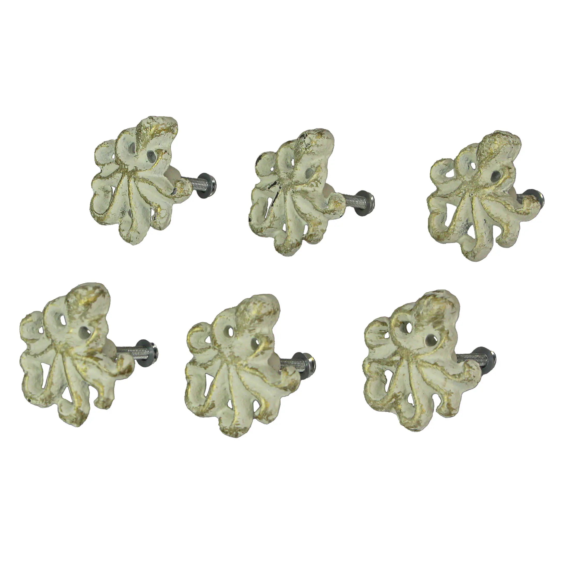 Rustic Cast Iron Octopus Drawer Pull Decorative Cabinet Knob Nautical Home Decor Set of 6