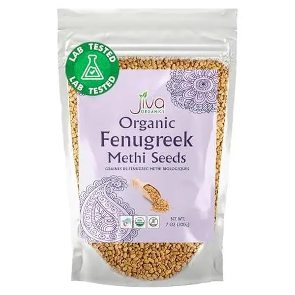 Jiva Organic Fenugreek Seeds 7 Ounce – Non-GMO, Gluten Free, All Natural Fenugreek Spice – Organic Fenugreek Seeds for Hair Growth, Cooking & Sprouting - Methi Seeds for Methi Dana Water - Raw & Natural, Product of India