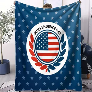 American Patriotic Style Printed Blanket, Facecloth Blanket, Red and Blue Starburst Elements, Create A Sense of Power and Patriotic Atmosphere, Suitable for Sofa, Bedroom and Travel, Suitable for All Seasons
