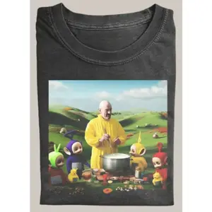 Vintage Acid Wash Breaking Bad Walter White x Teletubbies Crossover Meme Graphic Oversized T-Shirt Funny 00s TV Show Meme Streetwear Tee Crewneck - Casual