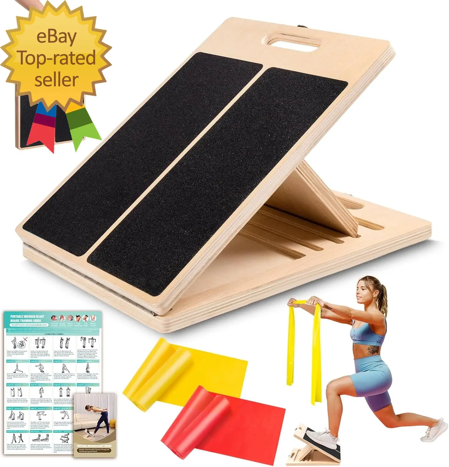 Portable Wooden Adjustable Incline Slant Board, Calf Stretcher for Physical Therapy & Pilates to Support Knees, Ankles, Heels, ft & Legs (Sports & Outdoor Yoga Foam Wedge Equipment)