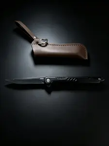 EDC convenient folding knife with leather bag for outdoor camping, barbecue, fruit cutting, office unboxing, Mother's Day gift
