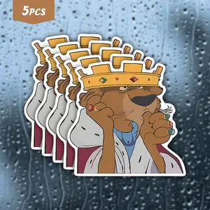 5Pcs Prince John "Bored Rich" Waterproof Vinyl Sticker, Retro Cartoon Self-Adhesive Decal, Suitable For Water Bottles, Laptops, Car Windows, Ideal For Classic Cartoon Lovers And Humor Vibe Enthusiasts