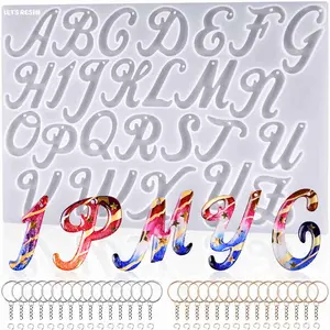 Large Alphabet Mold with Hole(15.3"X8.9"), Reversed Alphabet Letter Resin Molds Silicone with 30 Jump Rings, 30 Key Rings, Epoxy Molds for Keychain Making - LET'S RESIN