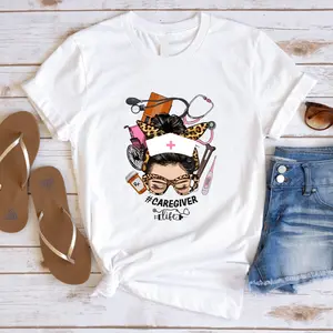 Messy Bun Caregiver Life T-shirt, Healthcare Worker Shirt, Caregiver Appreciation Day Gift Tee, Caregiver Nurse Short Sleeve, Messy Bun Women Tees.