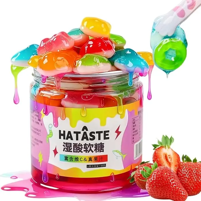 Sour Gooey Crystal Gemstone Gummies with Fruit Juice – Strawberry Flavor | Sweet & Tangy – Wet & Sticky Candy Snacks with Sour Ooze – 13.05oz Resealable Jar