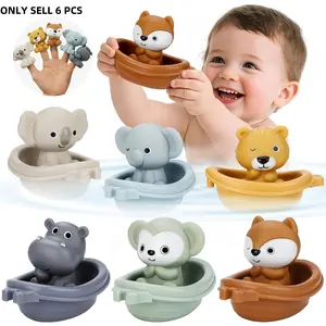 Bath Toys Float Boats for Kids, Stackable Floaty Boat, Animal Finger Puppets, Toddler Toys Gifts for Baby Gifts, Fun Bath Time Accessories