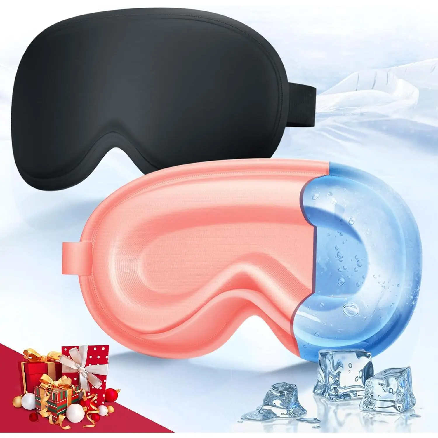 2 count 3D Cooling Gel Eye Mask - Reusable Cold Sleep Mask, Eyes Ice count with Hot & Cold Compress for Puffiness, Dark Circles, Dry Eyes, Headaches and Stress Relief (Black/Pink,2 count)
