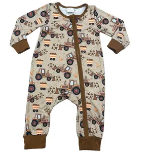 Baby Boy Tractor Romper Zip Romper Onesie Baby Clothing