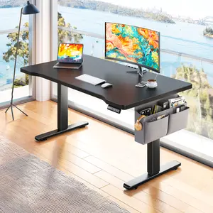 【Cable Organizer】Raybee Height Adjustable LED Electric Standing Desk,55 x 28 Inches Sit Stand up Desk, Adjustable Height 3 Memory Preset Computer Home Office & Gaming Desk