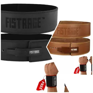 FISTRAGE Lever Buckle Weight Lifting Black Belt for Cambered Squat Bar and Back Support for Men & Women - Power Lifters Supports Lower Back