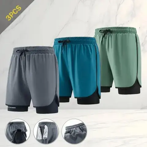 Men's 3PCS/Set Quick-Dry Drawstring Active Shorts - Lightweight Solid Color Bottoms, Breathable Workout Wear for Running, Gym Sessions