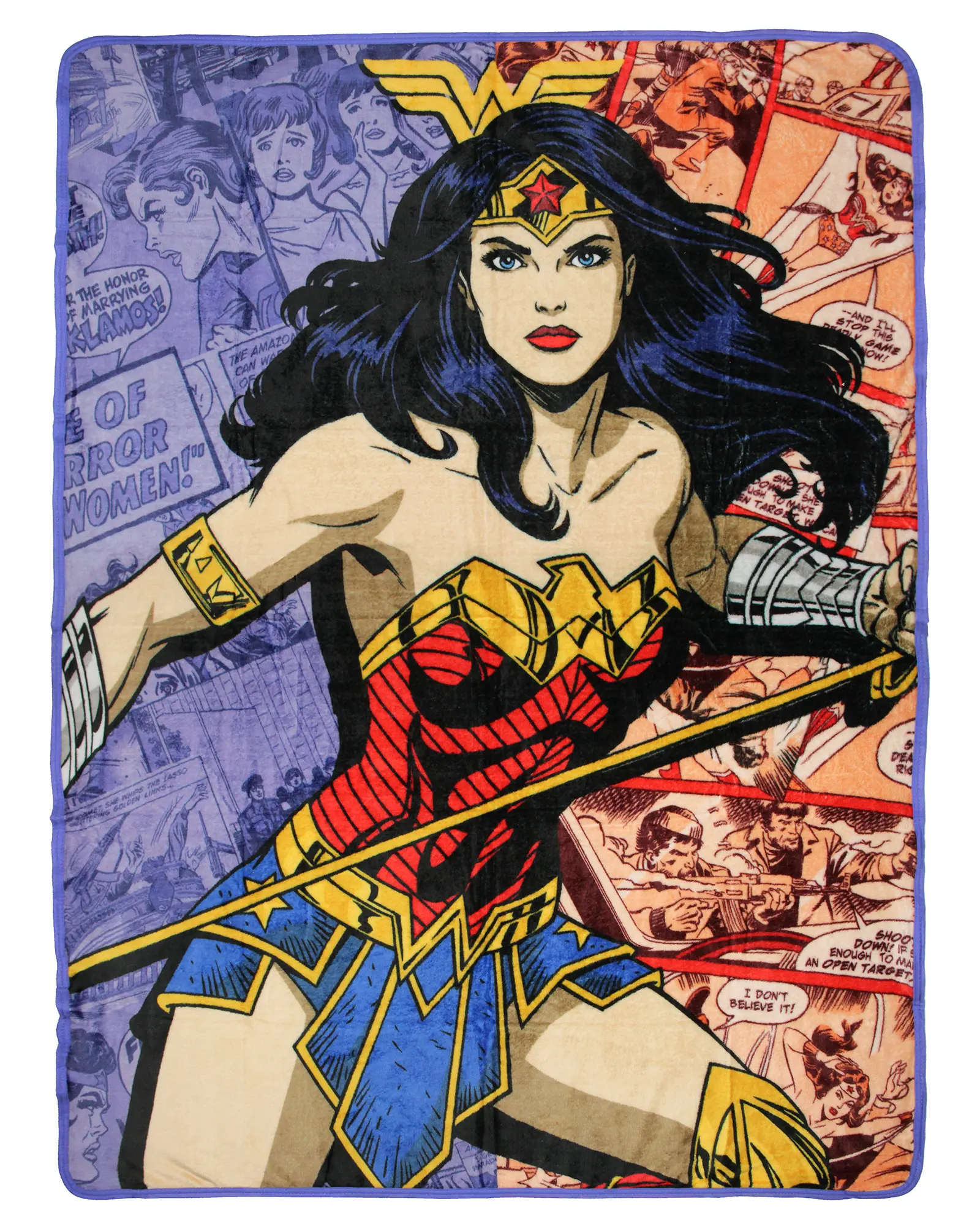 DC Comics Superhero Wonder Woman Action Comic Book Pages Soft Polyester Throw Blanket, 46"x60", for Bed, Couch, Home & House Room Decor