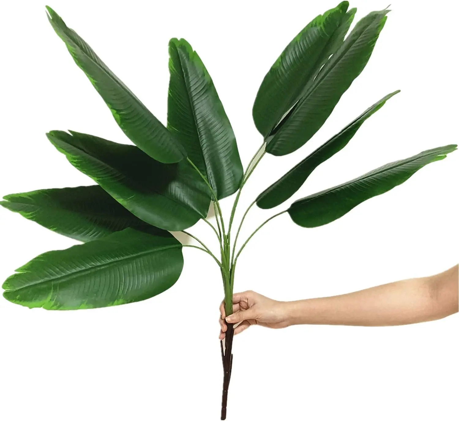 33 inch Tall Artificial Banana Tree, 9 Branches with Brown Leaves, UV Resistant Plastic, Ideal for Decorating Indoors or Outdoors