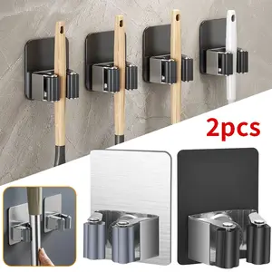 2pcs mop storage clip broom clip, no punching wall mounted fixed buckle, mop storage, used in kitchen and bathroom, Wall Mounted Hanger, Rod Holder Hooks