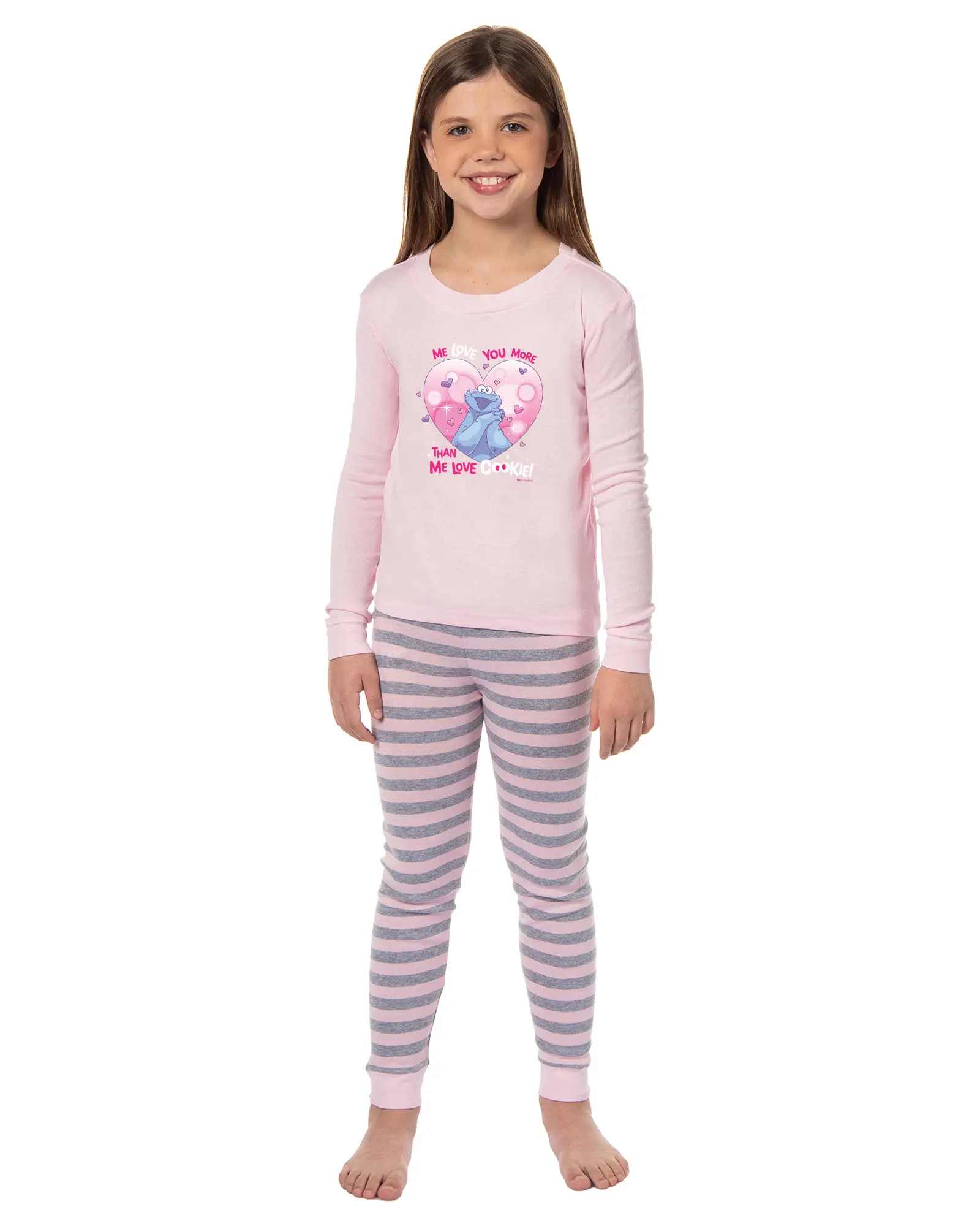 Sesame Street Cookie Monster Girls Love You More 2 Piece Long Sleeve Pajama Set, Pajama Outfit, Pajamas Sleepwear