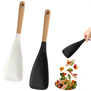 2-Pack Silicone Cooking Spoons with Wooden Handles — BPA-Free Nonstick Safe Spoons, Nonstick Silicone Spatula Set for Stirring, Mixing, Scooping & Serving