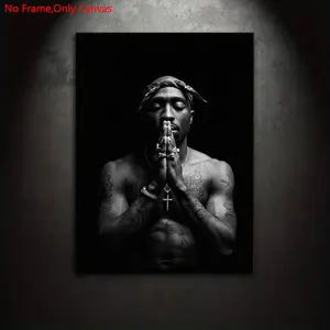 1 piece/set frameless canvas painting print poster, classic collage style art, Modern Art Design, rapper Tupac Shakur praying, a gift for hip hop culture enthusiasts, ideal for bedroom, living room, mural, wall decoration, room decoration