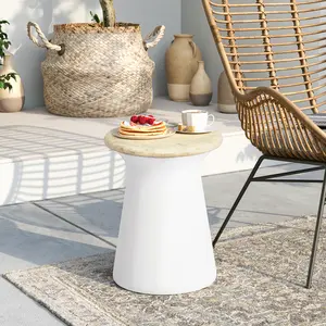 HOMPUS Unique Outdoor Concrete Side Table w Wood Grain Tabletop, Modern Vintage Mgo Patio end Table, Lightweight Mushroom-Shape Accent Table