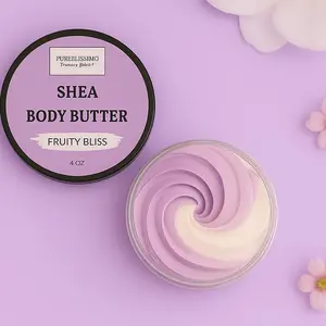 Pureblissimo Whipped Shea Body Butter Fruity Scented 4 oz - Fruity Bliss Formula for Soft Skin, Luxurious Feel, Ideal for Daily Use