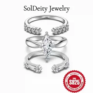 2CT Moissanite Wedding Rings Set D Color VVS1 Marquise Brilliant Cut Sterling Silver Wedding Band Engagement Synthetic Moissanite Rings for Women