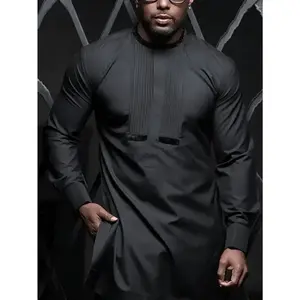 ''2pcs/Set Plus Size Men's Black Dashiki Style Suit, Cool & Stylish With Pleated Front, African Fashion, Casual Shirt And Pants, New Design For All Seasons, Suitable For Streetwear, Party And Dating