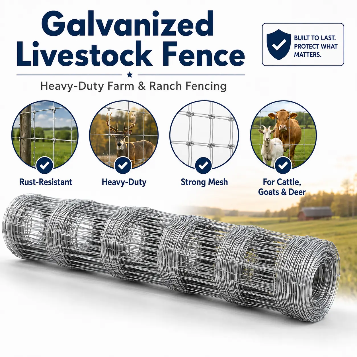 Galvanized Steel Heavy-Duty Livestock Fence - Rectangular Grid Farm Wire Mesh Panel, Rust-Resistant Animal Safety Barrier for Outdoor Farm Cattle - Multi-Size Available for Pasture Use