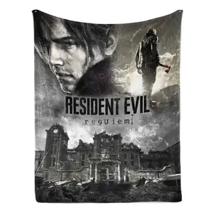 Resident Evil Requiem Leon S. Kennedy Flannel Blanket Resident Evil Horror Throw with Leon S. Kennedy Post-Apocalyptic Art – Ultra-Soft, Cozy, Perfect for Gaming Fans, Spooky Decor, and Gifting to RE Enthusiasts, Ideal fo