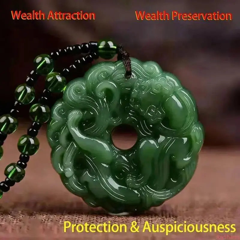 Green Jade Hand Carved Pixiu Dragon Pendant Necklace, Unisex Lucky Auspicious Amulet With Protection And Wealth Attraction Meaning, Ideal Jewelry Gift For Christmas Birthday And Daily Wear