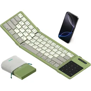 Upgraded Foldable  Keyboard with Touchpad & Number Pad, Portable  Keyboard for Travel, Pocket-Sized, Full Size , Support 3 Devices for iPad Laptop Tablets Phone, Green
