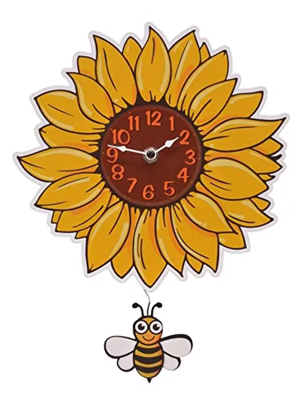 "Sunflower Bee Pendulum Wall Clock 12-Inch Round – Rustic Farmhouse Floral Décor, Battery Operated Silent Quartz Clock with Swinging Pendulum, Bee & Sunflower Design for Garden, Kitchen, Living Room & Country Cottage Home Décor"