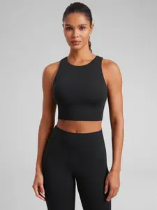 CRZ YOGA Butterluxe Racerback High Neck Longline Sports Bras for Women - Padded Workout Crop Tank Tops with Built in Bra