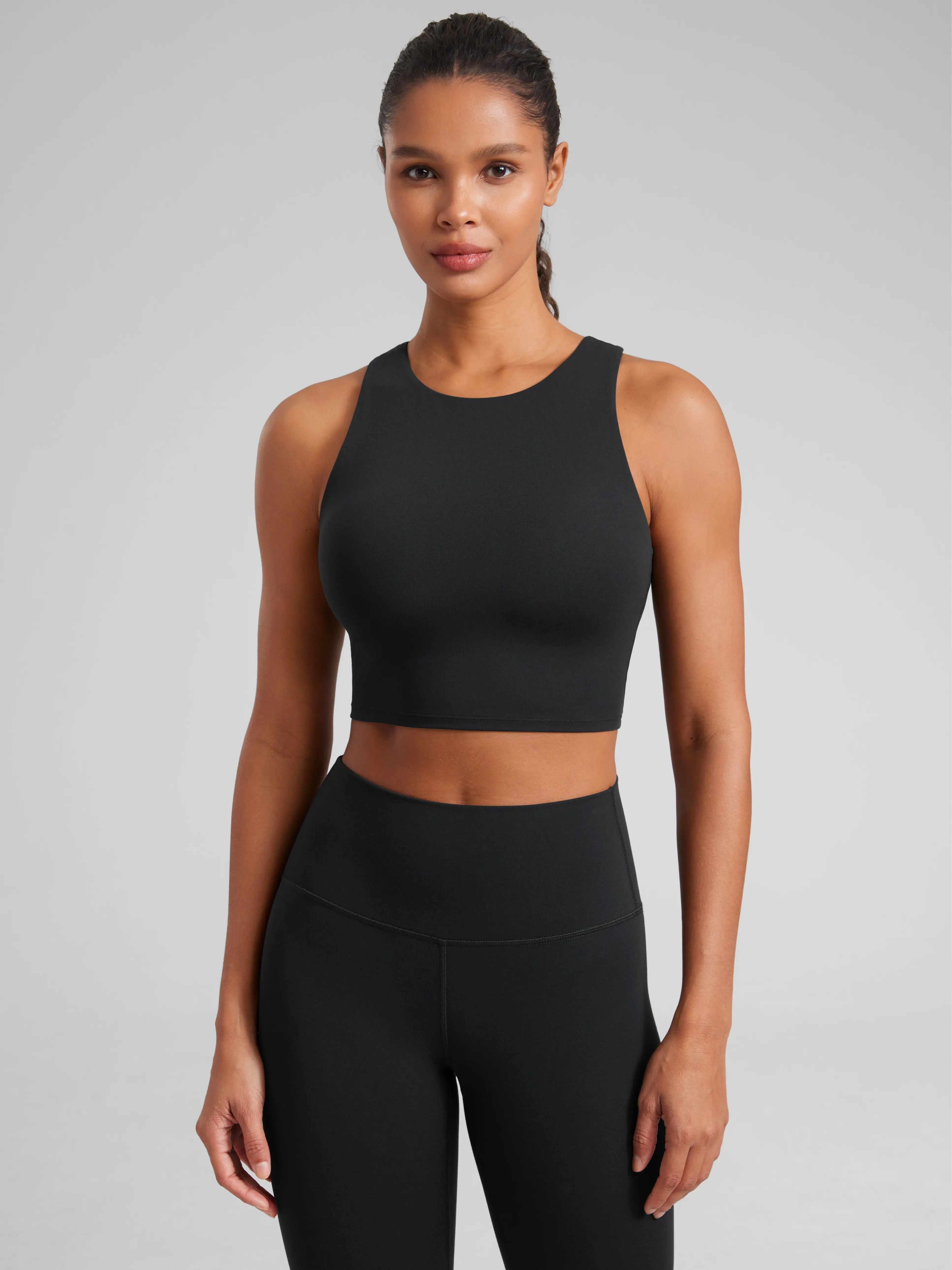 CRZ YOGA Butterluxe Racerback High Neck Longline Sports Bras for Women - Padded Workout Crop Tank Tops with Built in Bra