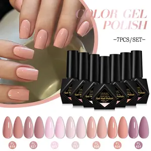 FourLily Y2K Gel Polish Set - 6pcs Beige Pink Tone Gel Polish UV Gel for DIY Manicures, DIY French Manicure, Semi Permanent Soak Off Nail Varnish for Home & Salon Nail Art, Alcohol-Free, Gentle on Nails