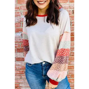 Contrast Leopard Color Block Sleeve Loose Pullover