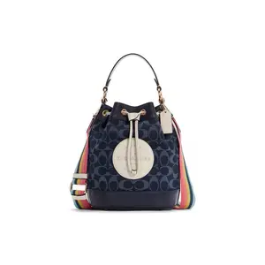 COACH Dempsey 22 Jacquard and Leather Bucket Bag with Rainbow Strap for Women