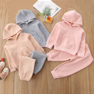 Toddler Baby Fall Outfits for Girl Boy Long Sleeve Hoodie with Pocket Top and Elastic Waist Long Sweatpants Set Toddler Waffle Sweatsuit