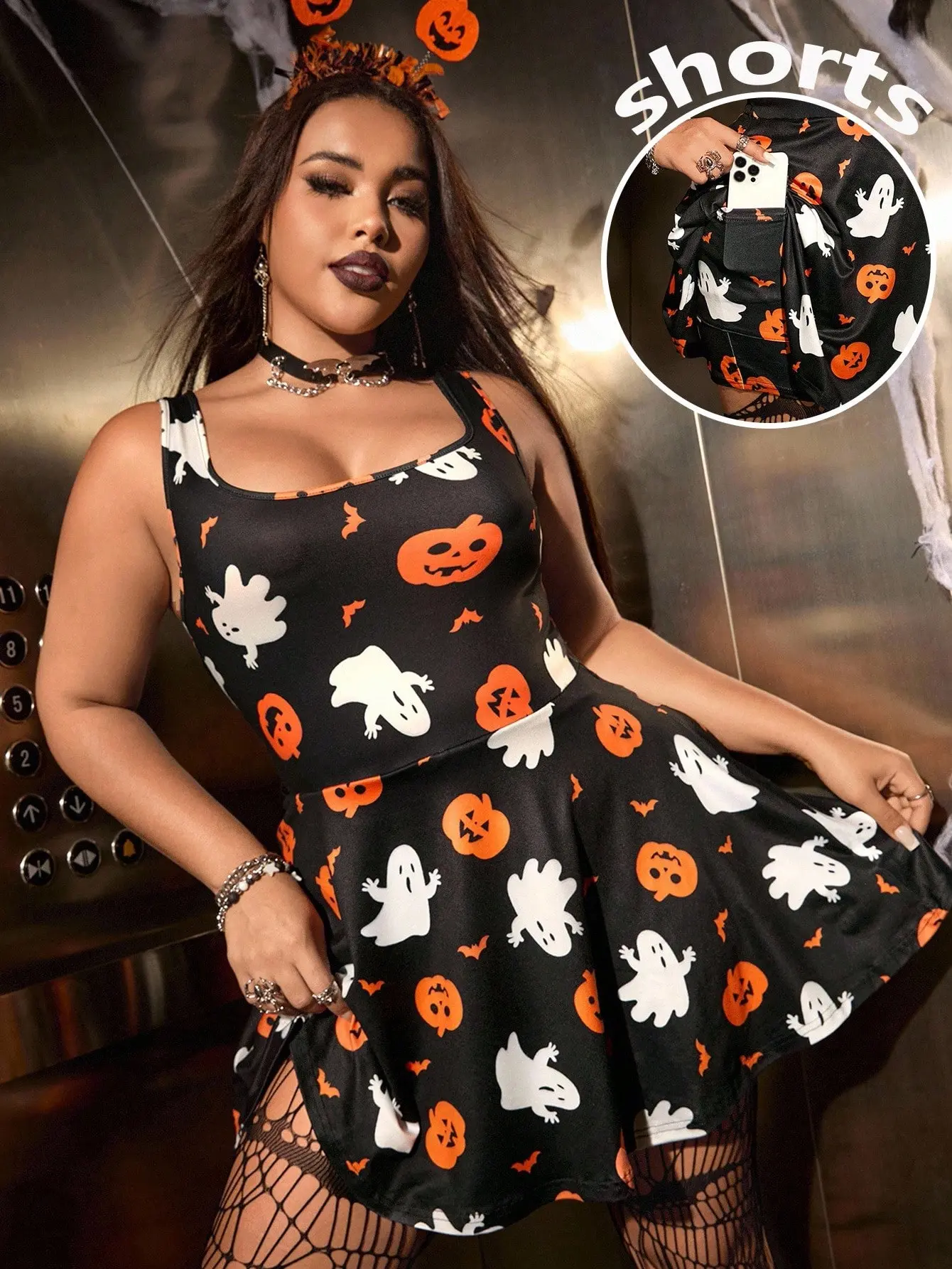 LALUZ Plus Size Square Neck Sleeveless Ruffle Trim Jumpsuit Summer Outfit Gothic Witchy Style Party Wear Halloween Costume