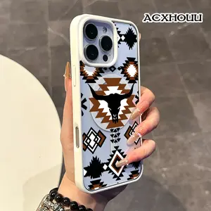 Featuring a Stylish Aztec Bull Skull Design Lightweight Magsafe Phone Case Compatible with iPhone 17 Pro Max Air 16 16e 15 14 Plus 13 12 11 X XS Hard Acrylic Back Soft TPU Edge Shock-resistant Cover Valentine's Day Gift 2D printing