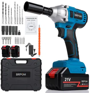 BRPOM 1000N.M Cordless Impact Wrench 1/2-inch High Torque High Torque Electric Impact Gun Electric Impact Driver Compact Wrench Rapid Charger & Tool Kit 2 Batteries Household, Automotive & Men's Gifts