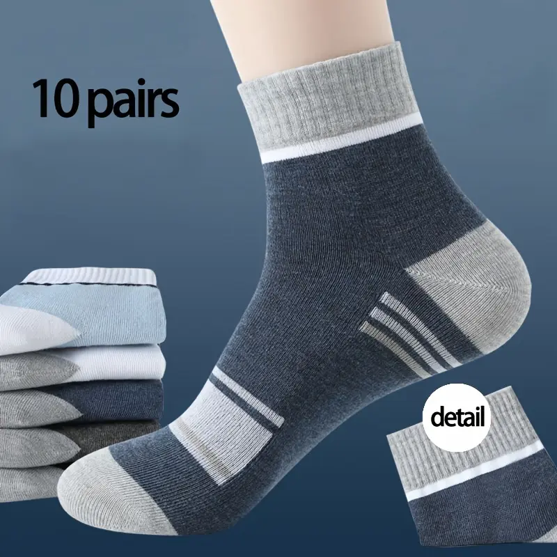 10Pairs Mens Elite Mid Crew Sport Socks - Moisture-Wicking, Ultra-Comfortable, Ventilated - Designed for Basketball, Running, Outdoor Adventures - Versatile Performance Footwear