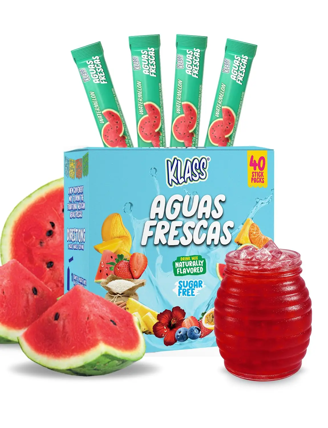 Klass Aguas Frescas, Powdered Drink Mix, 40 Singles Zero Sugar & Caffeine-Free Powder Packets, Water Drink Mix, Flavor: Horchata - 5 Calories Per Packet & Natural Flavors