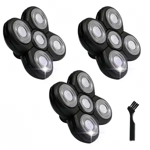 3 pcs Blades Refills Compatible with Freebird Head Shaver, 5 Blades Shaver Replacement Heads for Bald Men Freedom Grooming + 1 Cleaning Brush, Silver