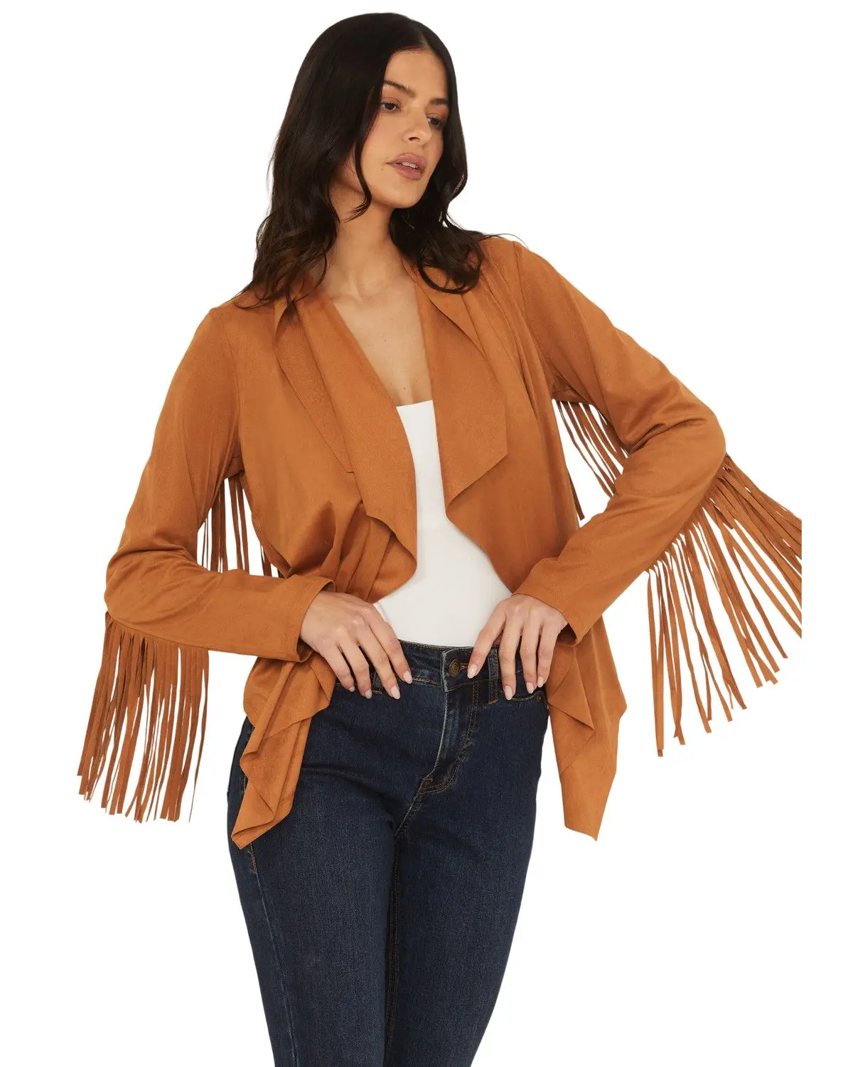 Shyanne Women's Women'S Cascade Front Fringe Faux Suede Jacket - Swsp25o68-Pecn
