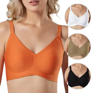 Tarbo Women's Seamless Jelly Wireless Push Up Bra - W-Shaped Support U-Back V Neck Bralette