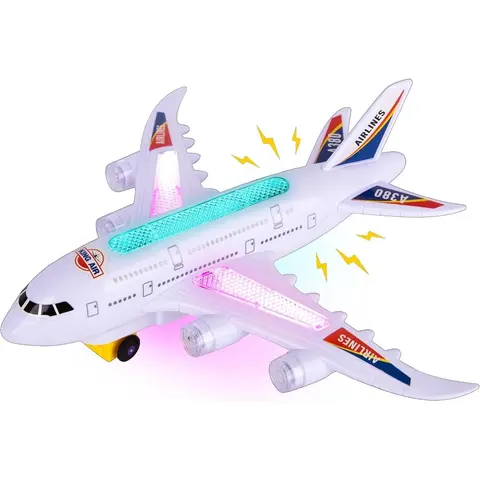 Light Up Airplane Toy - Kids Airplane Toy with Takeoff Sounds, LED Lights, and Moving Wheels - Bump and Go Airplane Toy for Kids Ages 4-8