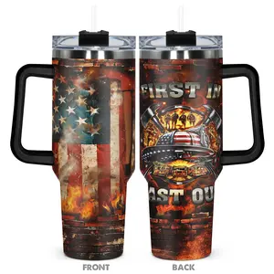 1pc, Gifts for Firefighter 40oz Tumbler, First In Last Out Funny Print 40oz, Insulated and Durable, Insulated Travel Drinkware, Gift for Any Occasion: Birthdays, Holidays, or Special Moments for Family, Friends, or Coworkers