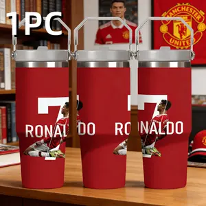 1pc 30oz C size Manchester United 7 jersey stainless steel sports insulated cup - Red Devils home team logo on red background - Portable handle - Large capacity water cup - Exclusive for sports fans - Also suitable for outdoor camping use