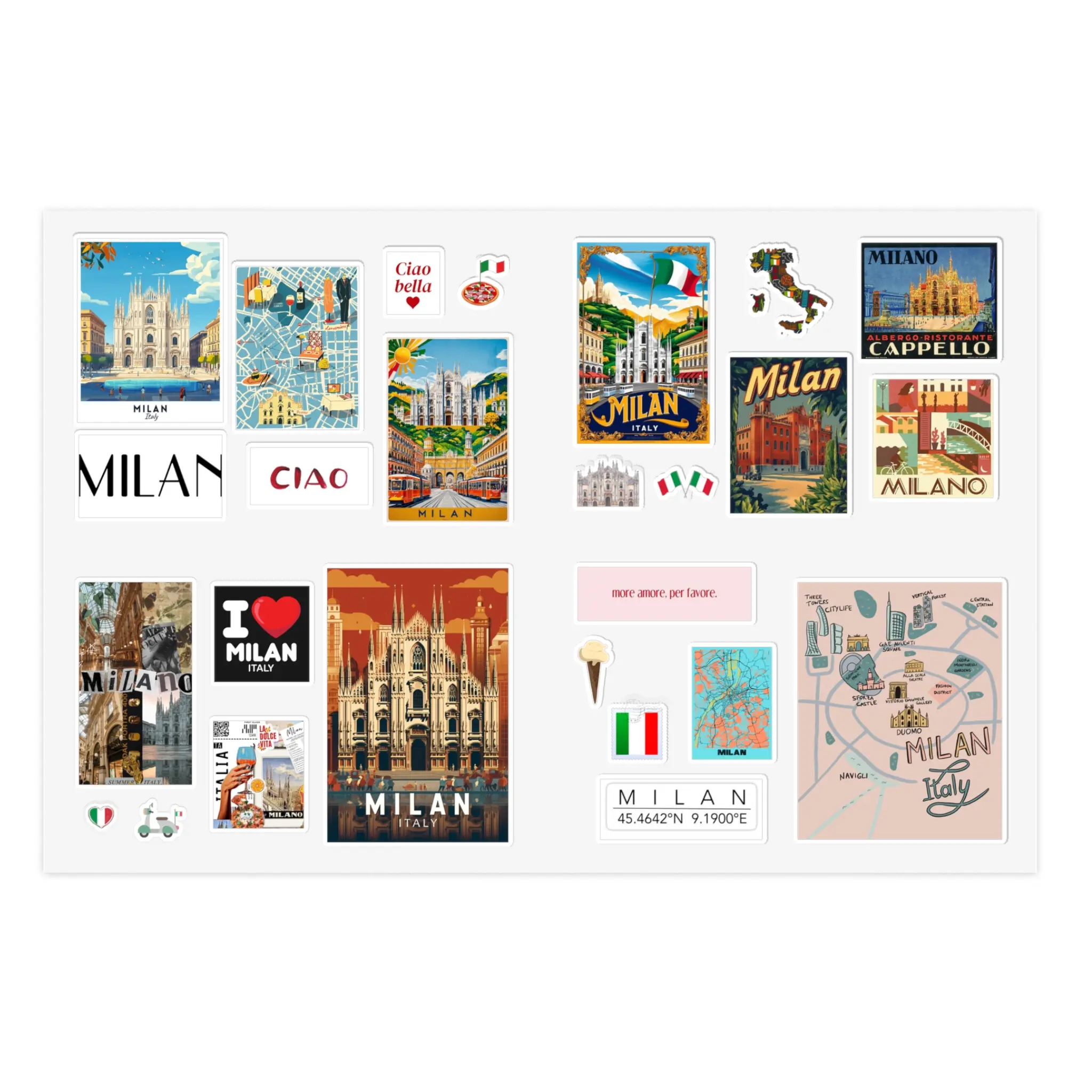 Milan Italy Travel Destination Sticker Sheets