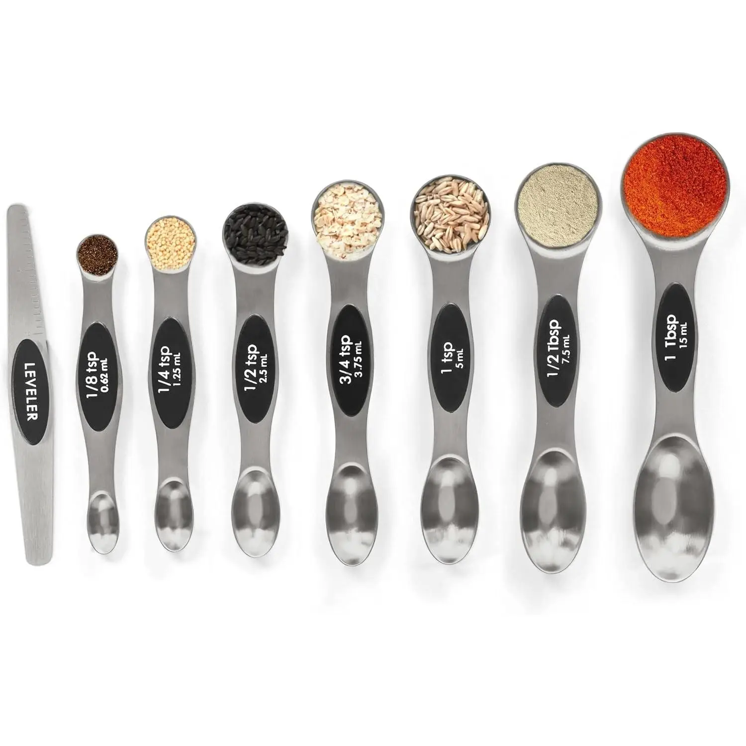 Magnetic Stainless Steel Measuring Spoons Set with Leveler, Stackable Kitchen Utensils, Multifunctional Food Measuring Tool, Spice Jar-Fitting Kitchen Household Products for Home Organization, Multifunctional Measuring Spoon